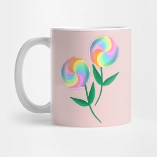 Twin lollipop flowers with colorful rainbow design Mug